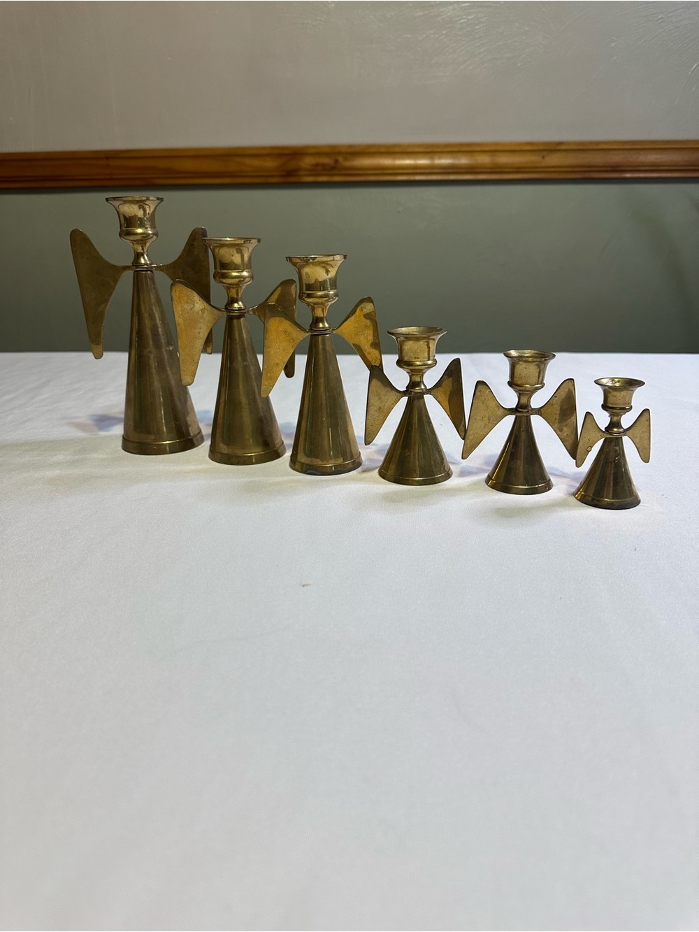 6 Vintage Brass Angel Candle Holders Set